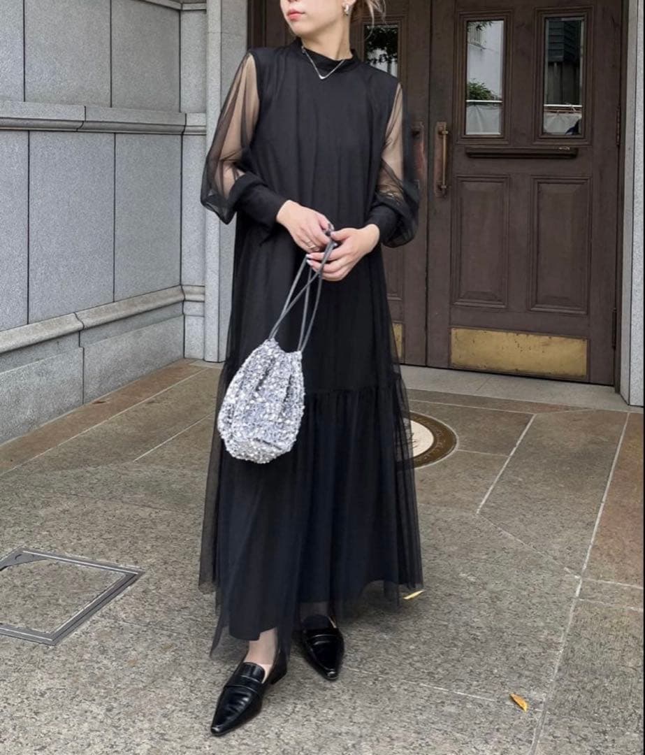 チュールハイネックワンピース