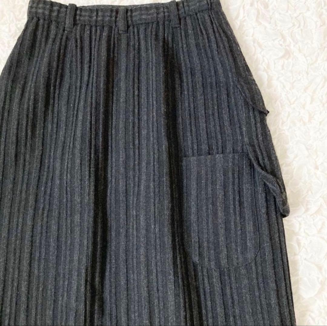 慈雨　サイドポケットロングスカート　L 40 ブラック　黒　ウール　センソユニコ