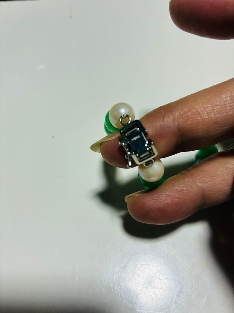翡翠とパールのブレスレット 16cm 留め具プラチナ