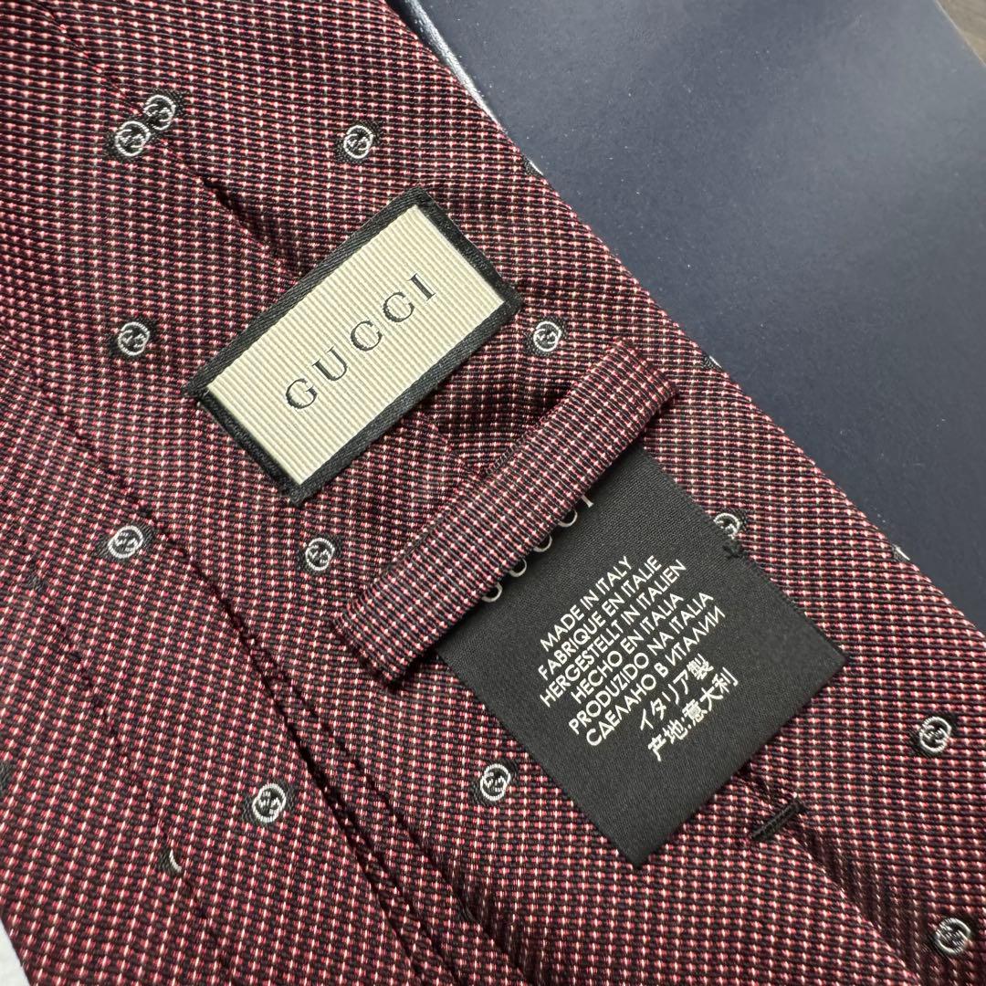 未使用 定価3.6万 GUCCI グッチ マイクロGG柄 ネクタイ バーガンディ