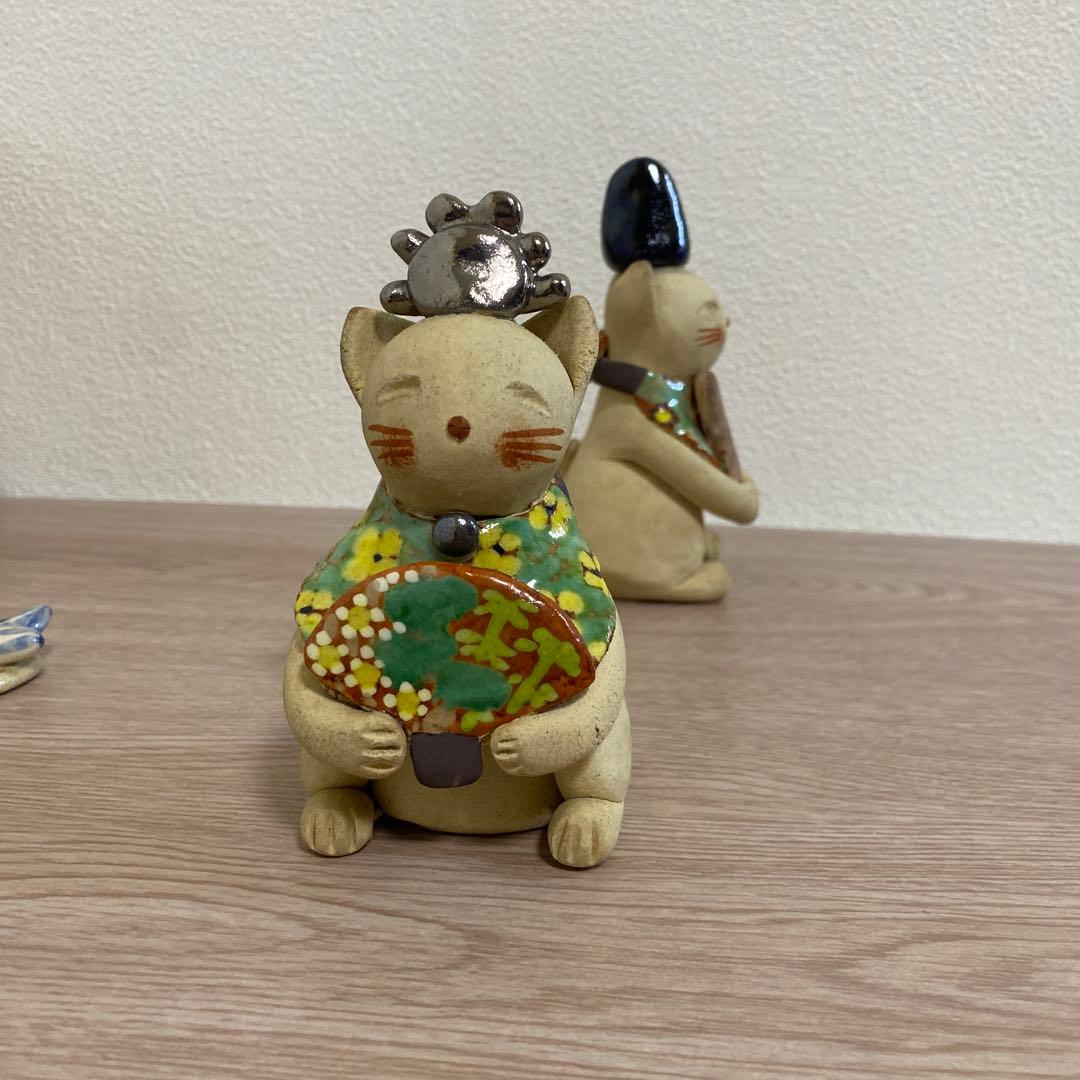 一点物　希少　益子焼　加藤麻里作　陶器雛人形 猫の嫁入り