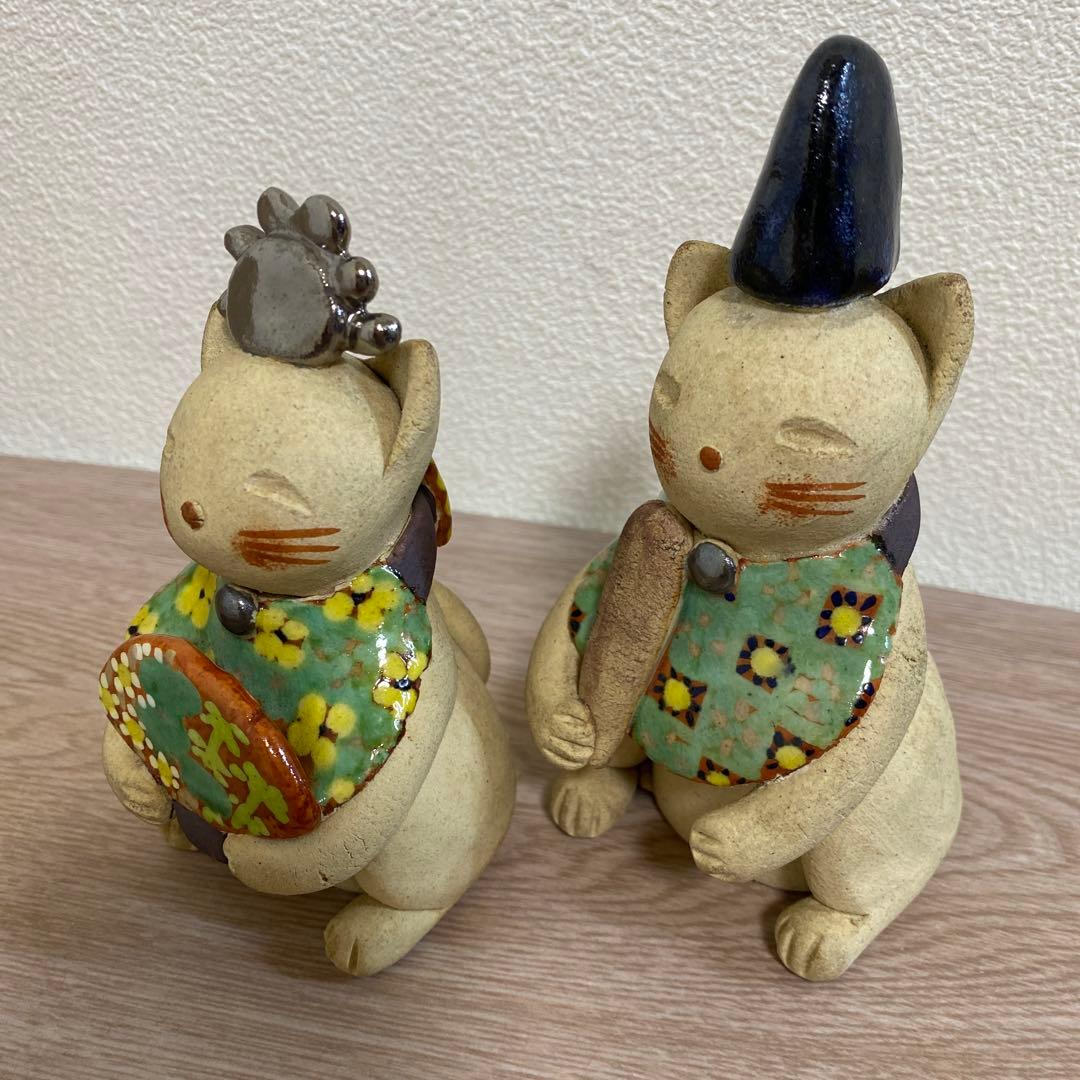 一点物　希少　益子焼　加藤麻里作　陶器雛人形 猫の嫁入り