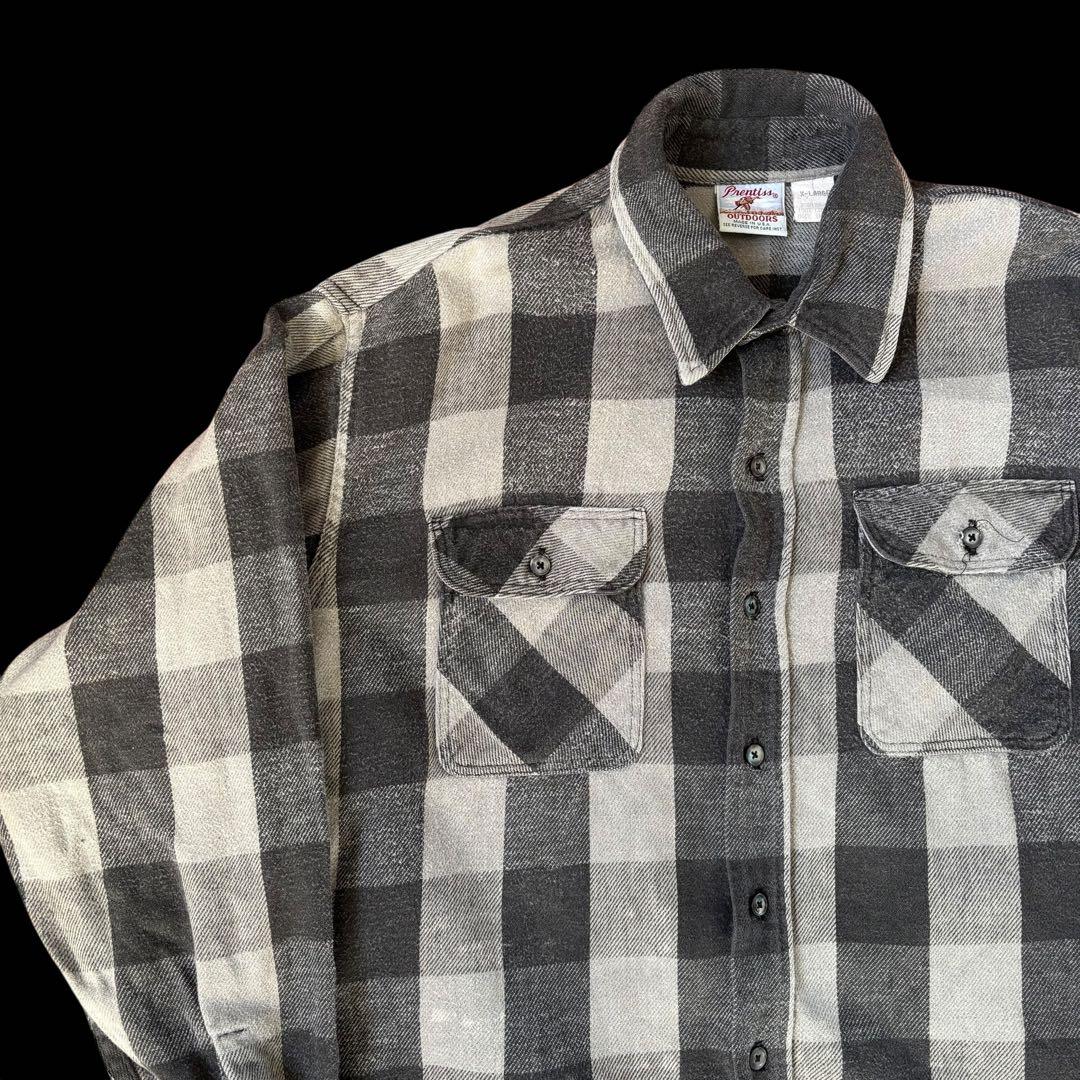 90s USA製 Prentiss ブラック グレー ヘビネル ネルシャツ XL