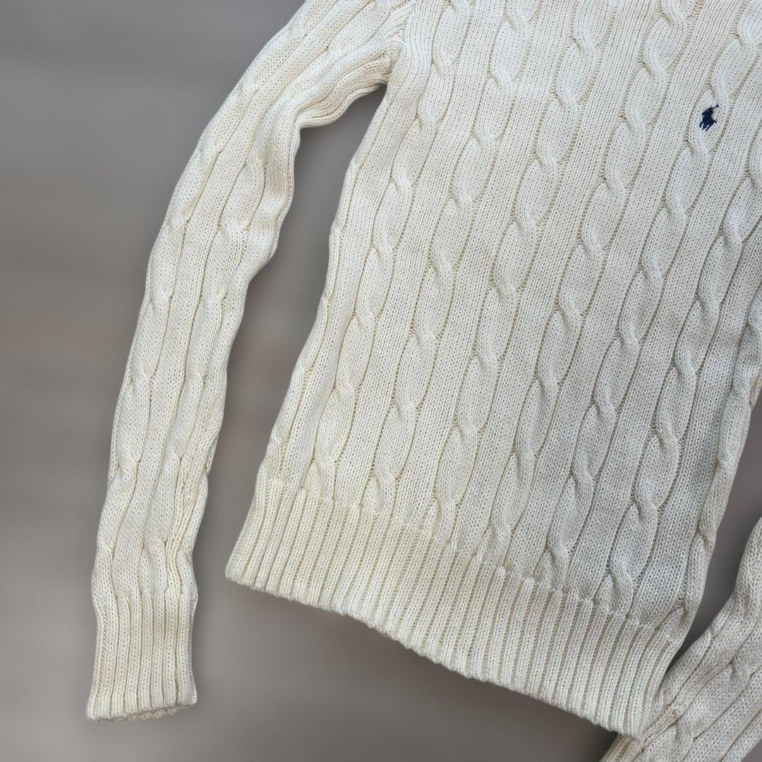 ラルフローレン ケーブル編みニット　コットン　クルーネック XS アイボリー