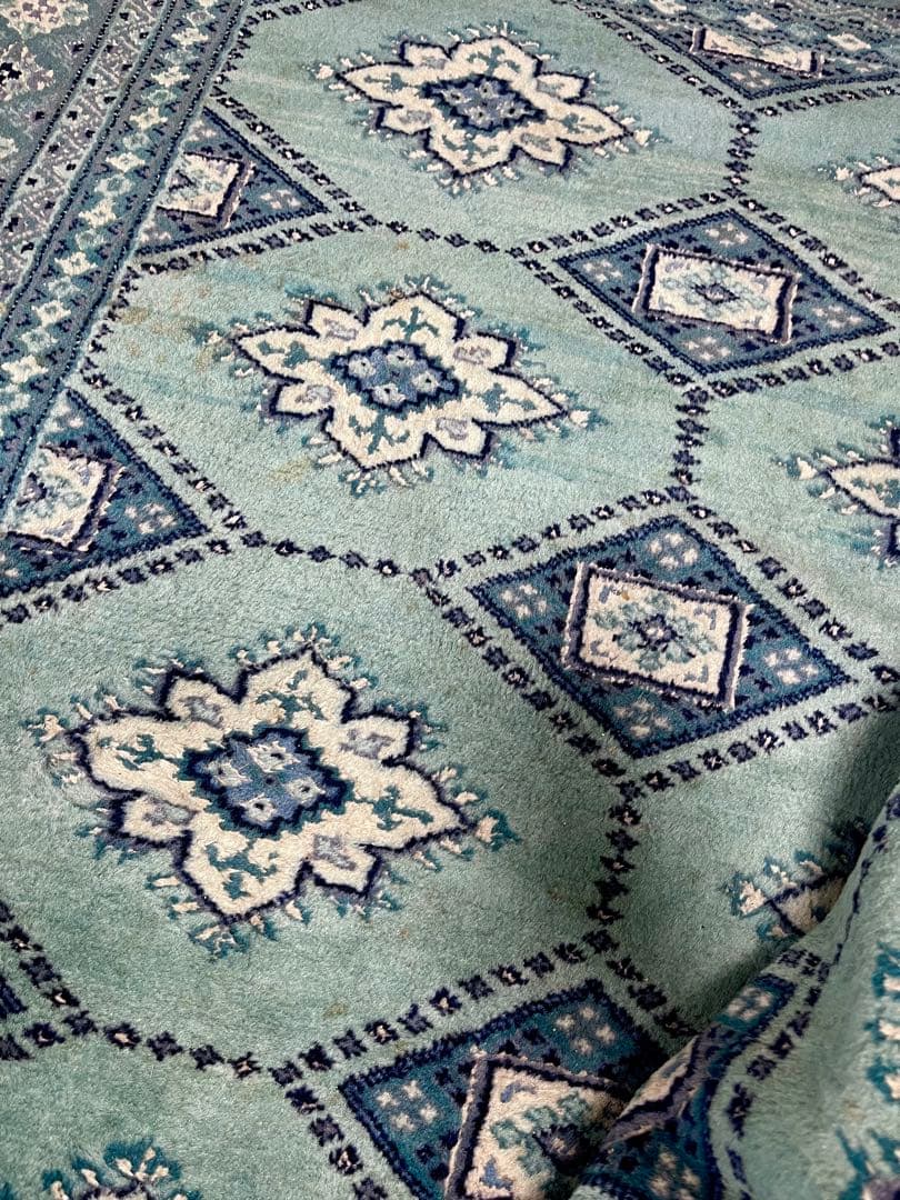 パキスタン絨毯 大判 大塚家具 エメラルドグリーン ウール 272×201cm