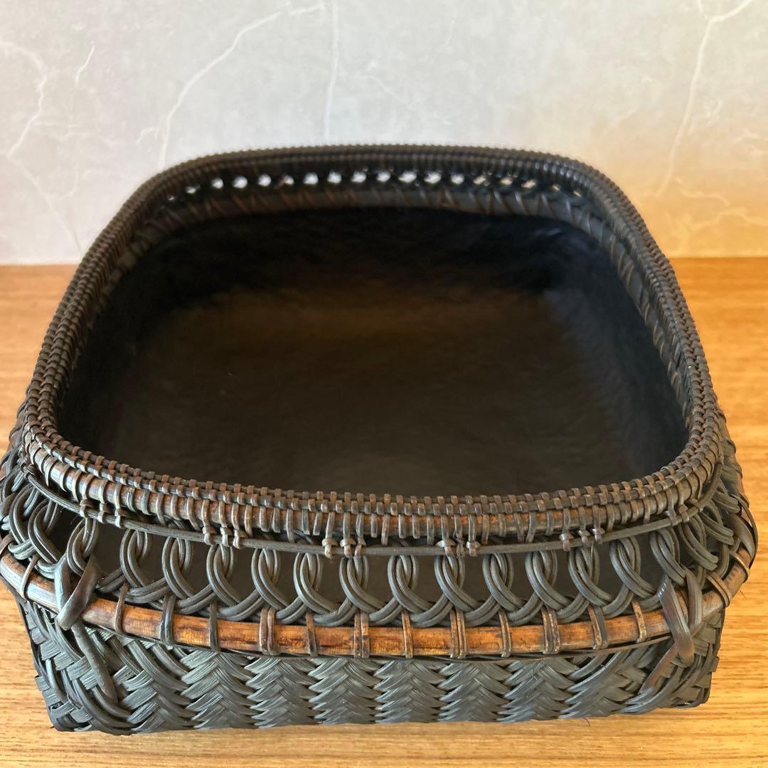 鈴木竹朋斎　篭師　唐物写　藤組四方炭斗　茶道具