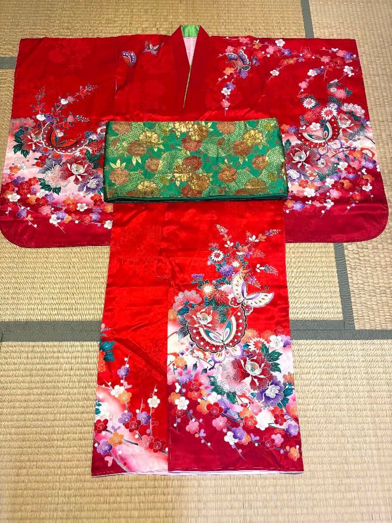 七五三　女児着物襦袢帯3点セット　赤