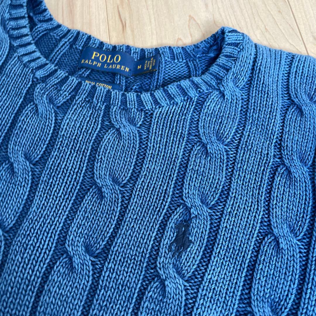 新品未使用POLO RALPHLAUREN デニムブルーケーブル編み長袖ニット