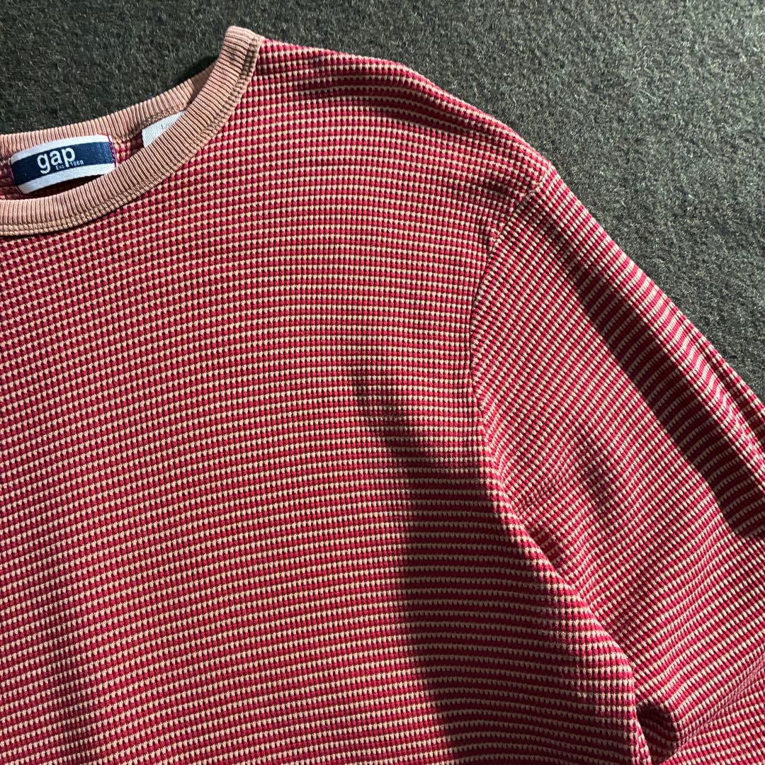 00s OLD GAP マルチボーダー　コットン　ワッフル　サーマル　ロングT
