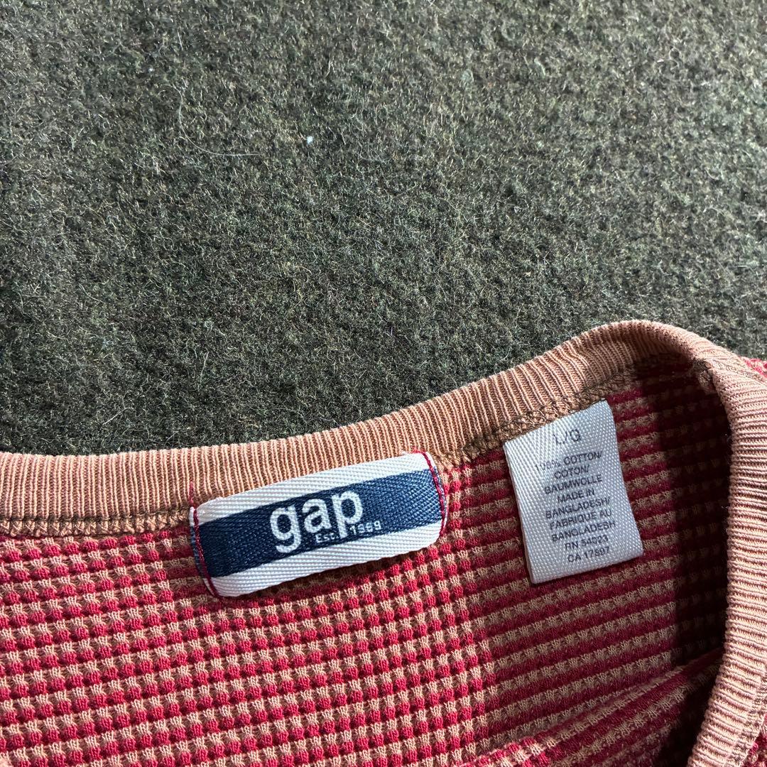 00s OLD GAP マルチボーダー　コットン　ワッフル　サーマル　ロングT