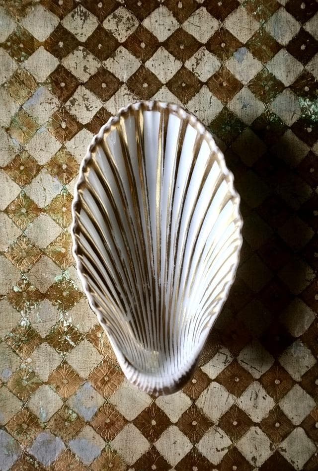 19世紀 金の貝と大きなラヴィエa パリ窯 プレート シェル アンティーク