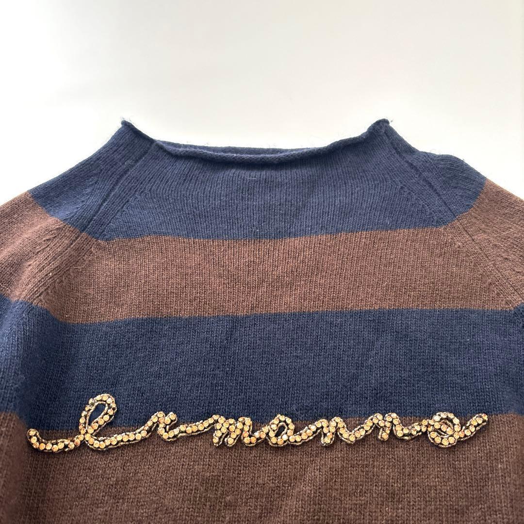 ERMANNO SCERVINO 紺×茶色　長袖ニットカシミア混　手洗い可　M