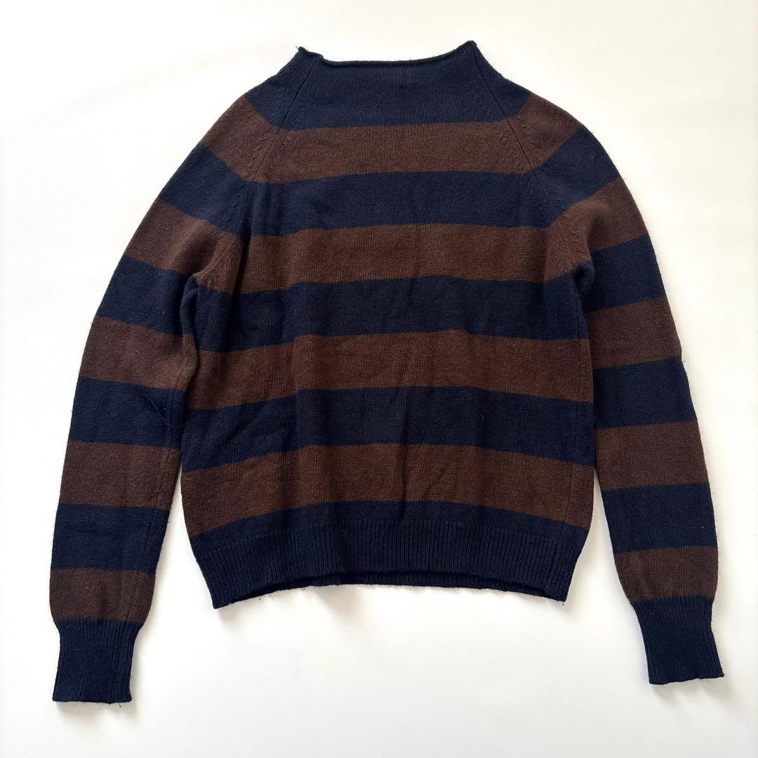 ERMANNO SCERVINO 紺×茶色　長袖ニットカシミア混　手洗い可　M