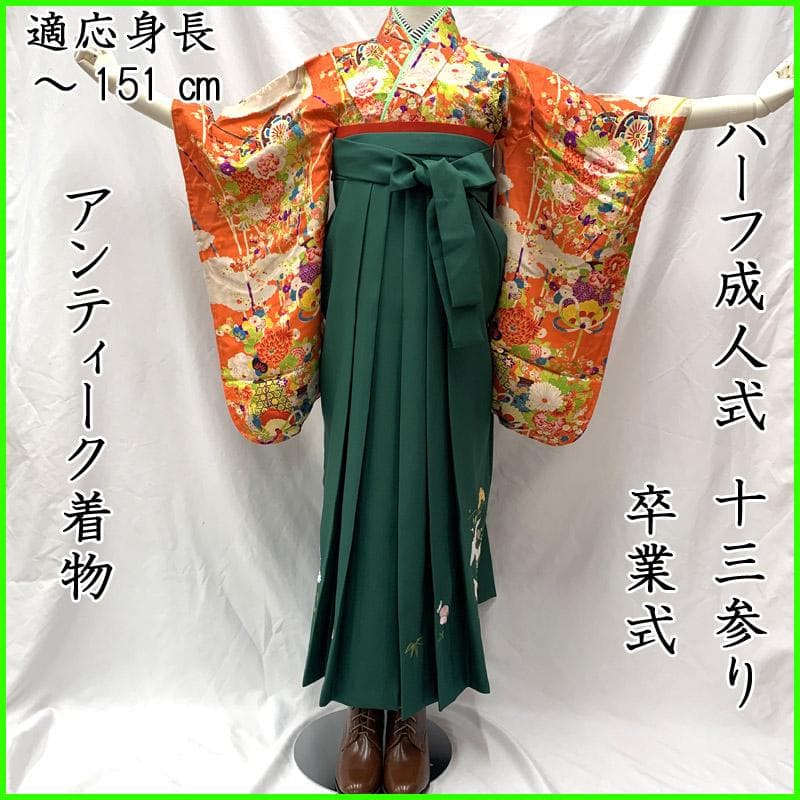 501aj68■ハーフ成人式 十三参り 女児 アンティーク着物■状態良好