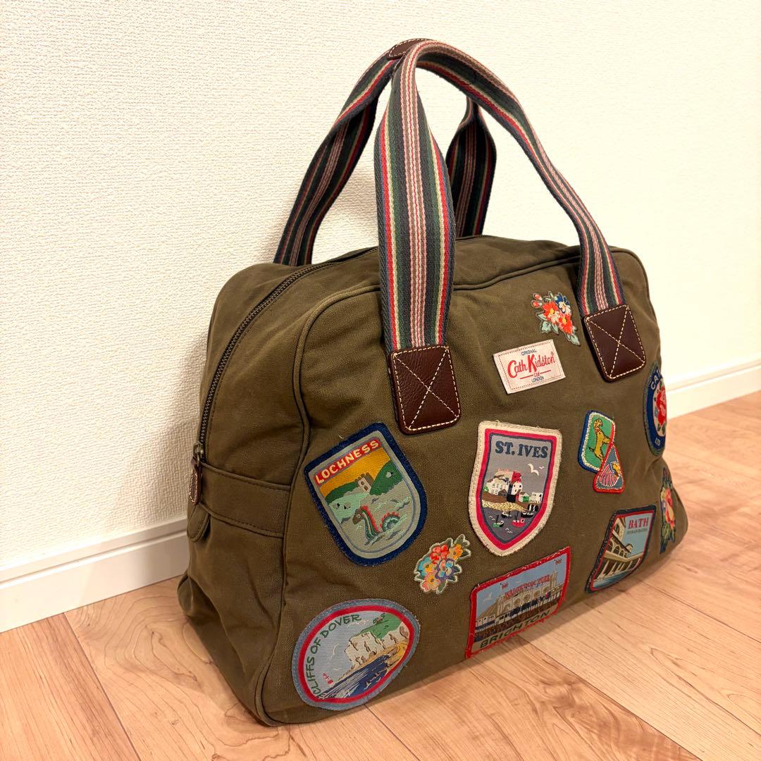 ⭐️キャスキッドソン　限定品‼️　キャンバスボストンバッグ　ワッペン　カーキ
