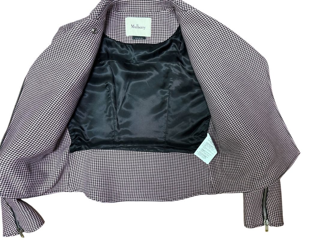 Mulberry マルベリー　ライダースジャケット ピンクの千鳥格子　ウール