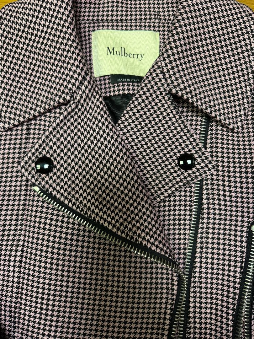 Mulberry マルベリー　ライダースジャケット ピンクの千鳥格子　ウール