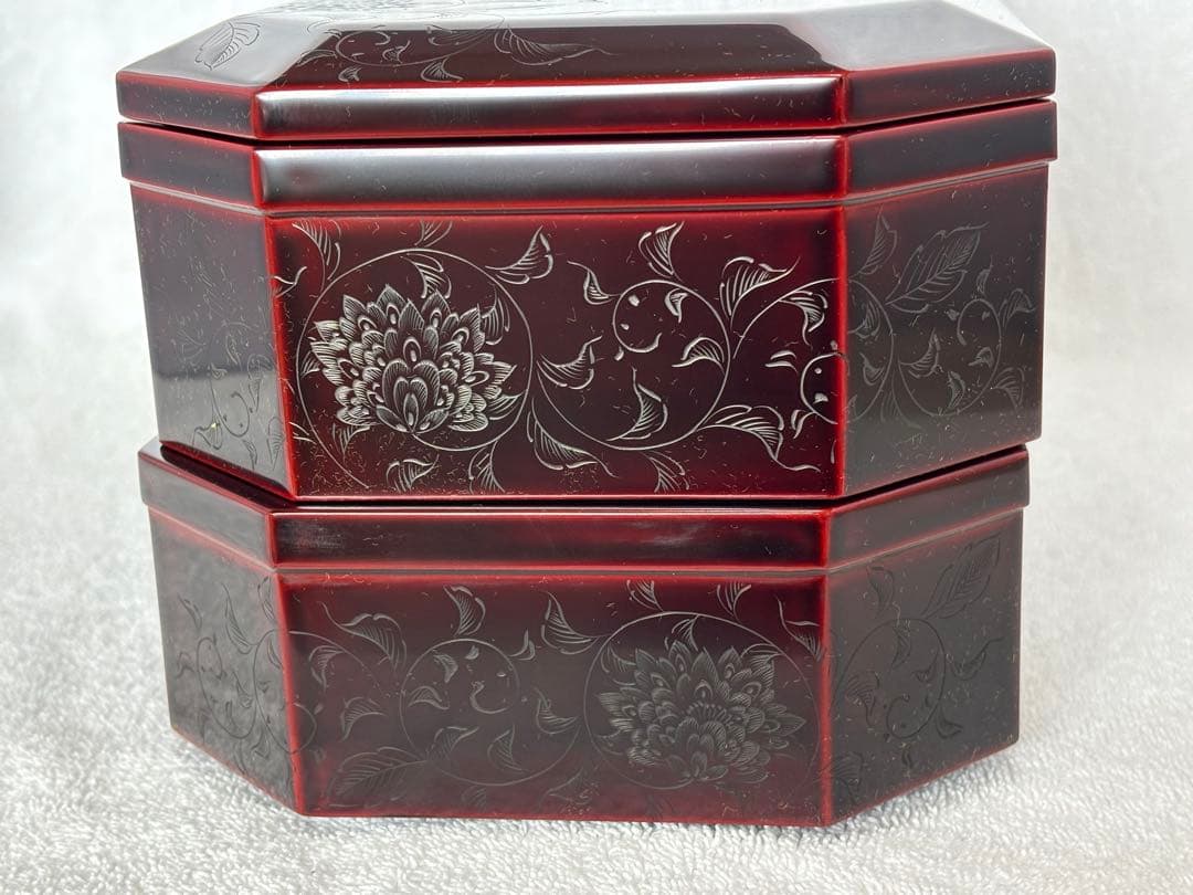 【未使用新品】千舟堂 八隅二段重箱 輪島塗 宝相華 共箱 専用布付き