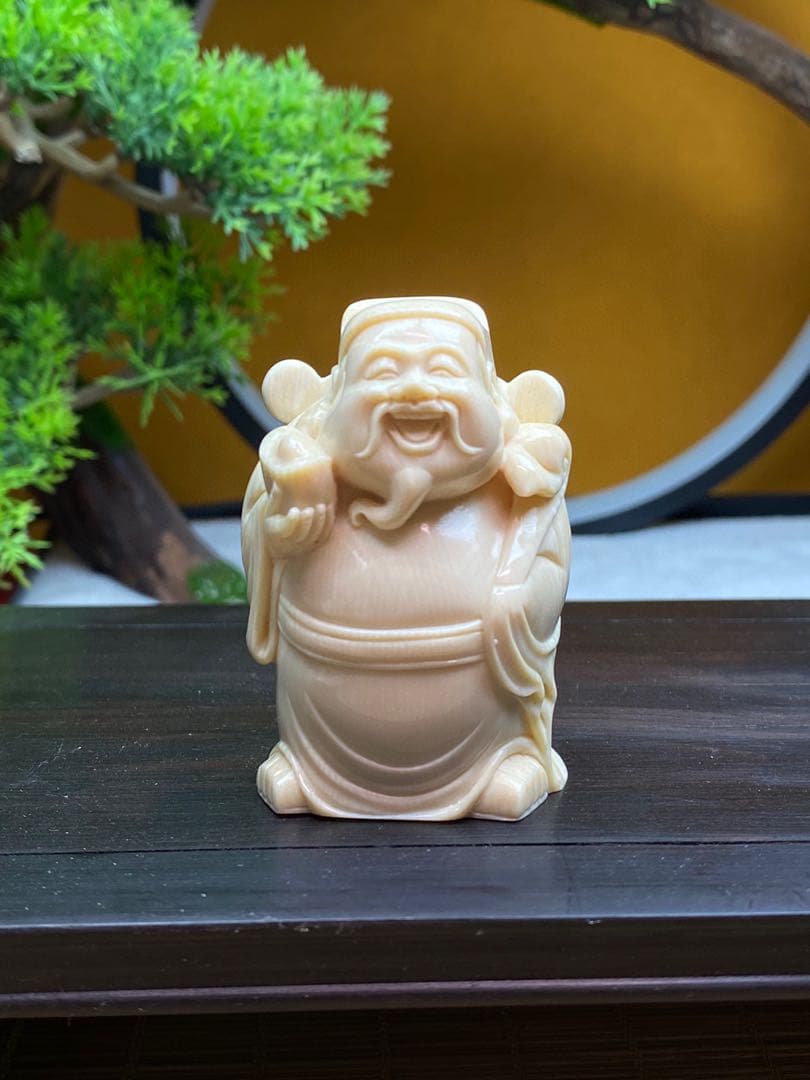 天然マンモス牙美しい手作り彫刻五路財神·五福臨門置物