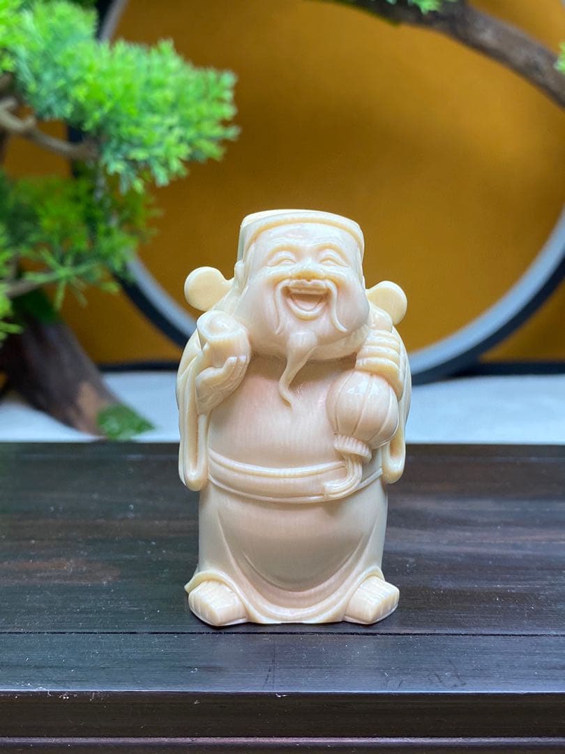 天然マンモス牙美しい手作り彫刻五路財神·五福臨門置物