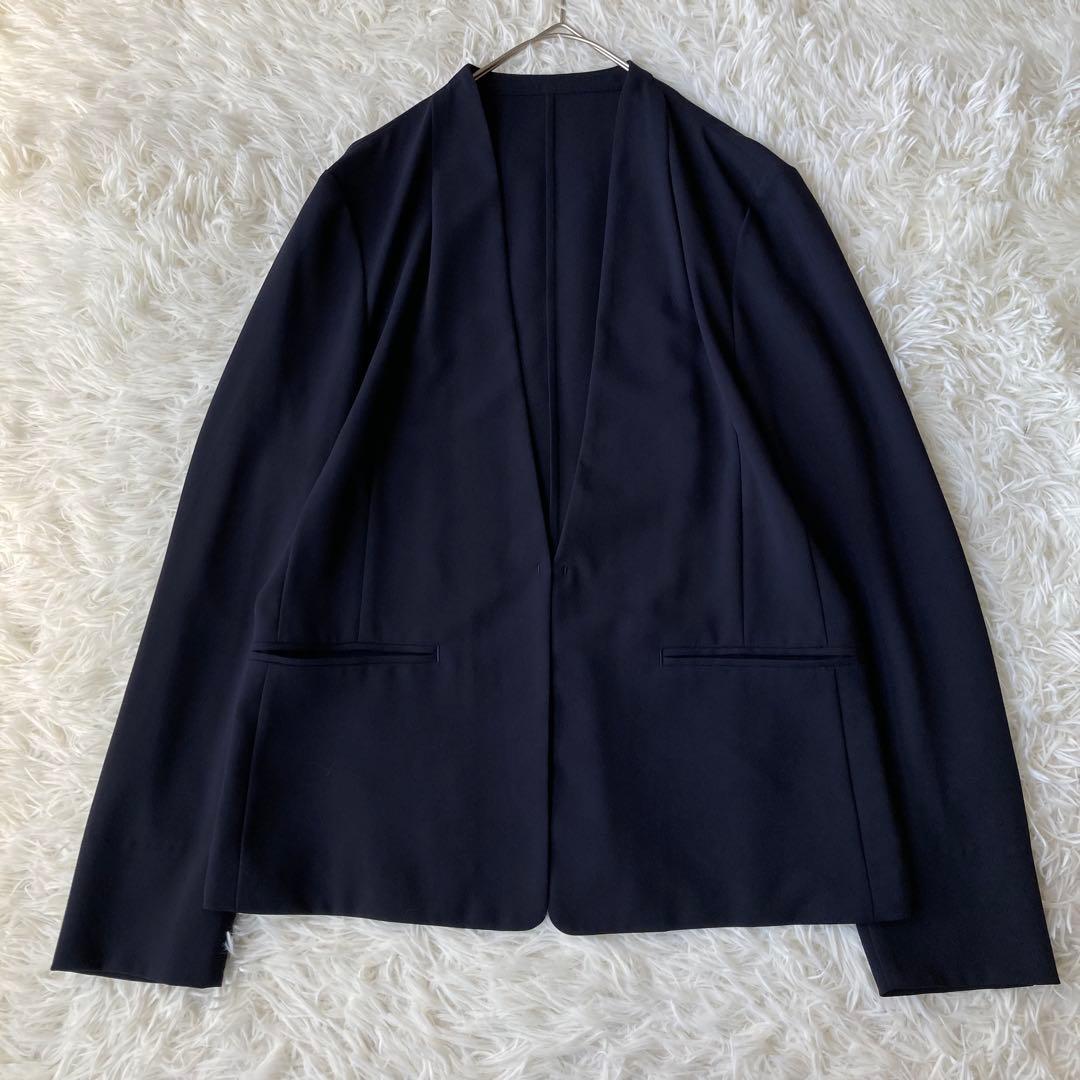 【美品】 グリーンレーベルリラクシング ノーカラー パンツスーツ ネイビー 40