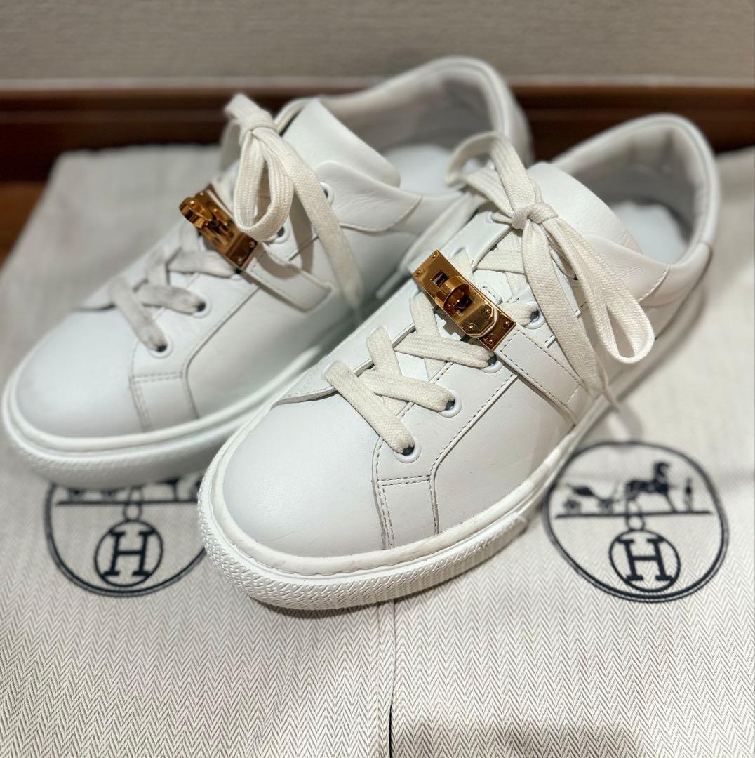 期間限定SALE✨HERMES ホワイト レザー スニーカー　23cm