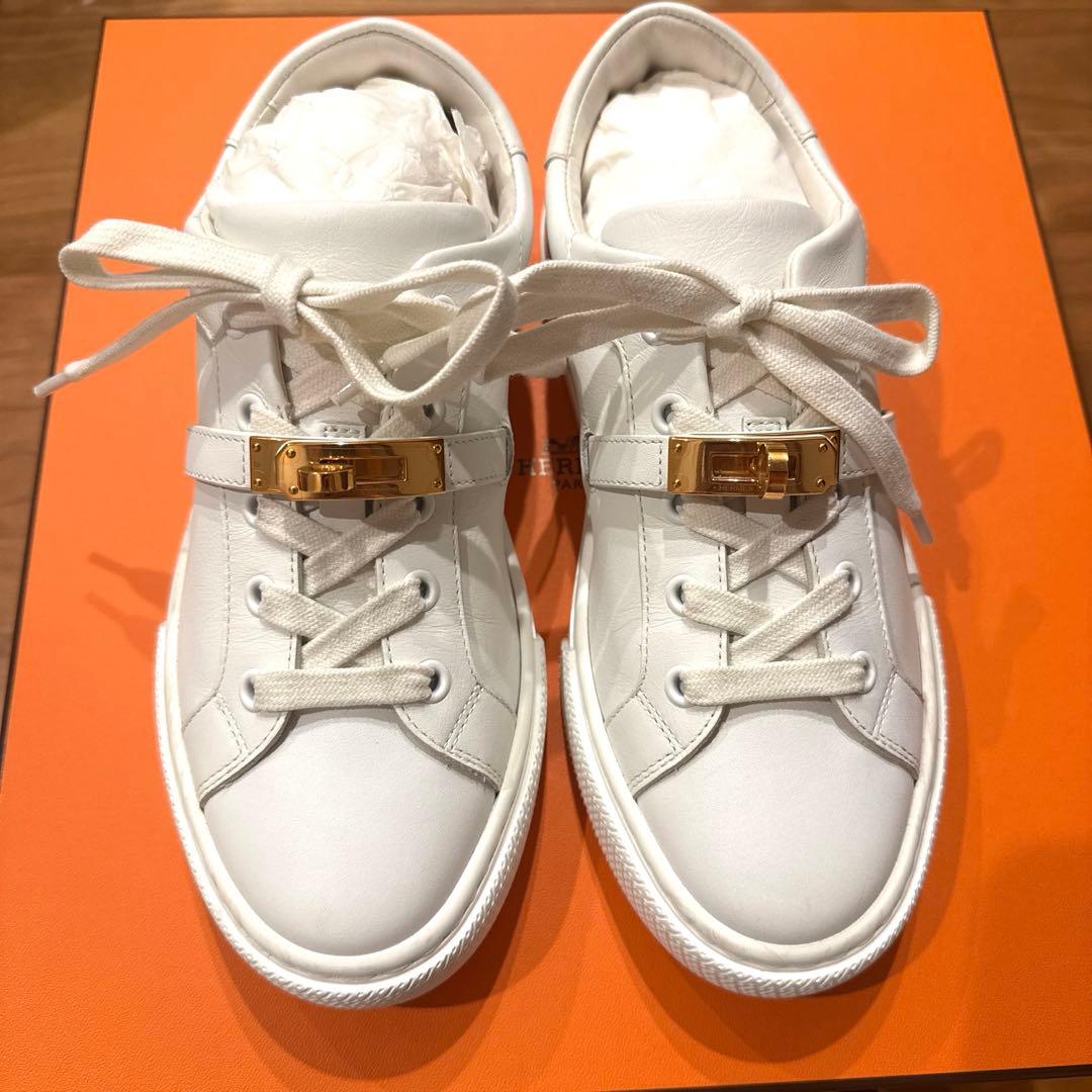 期間限定SALE✨HERMES ホワイト レザー スニーカー　23cm