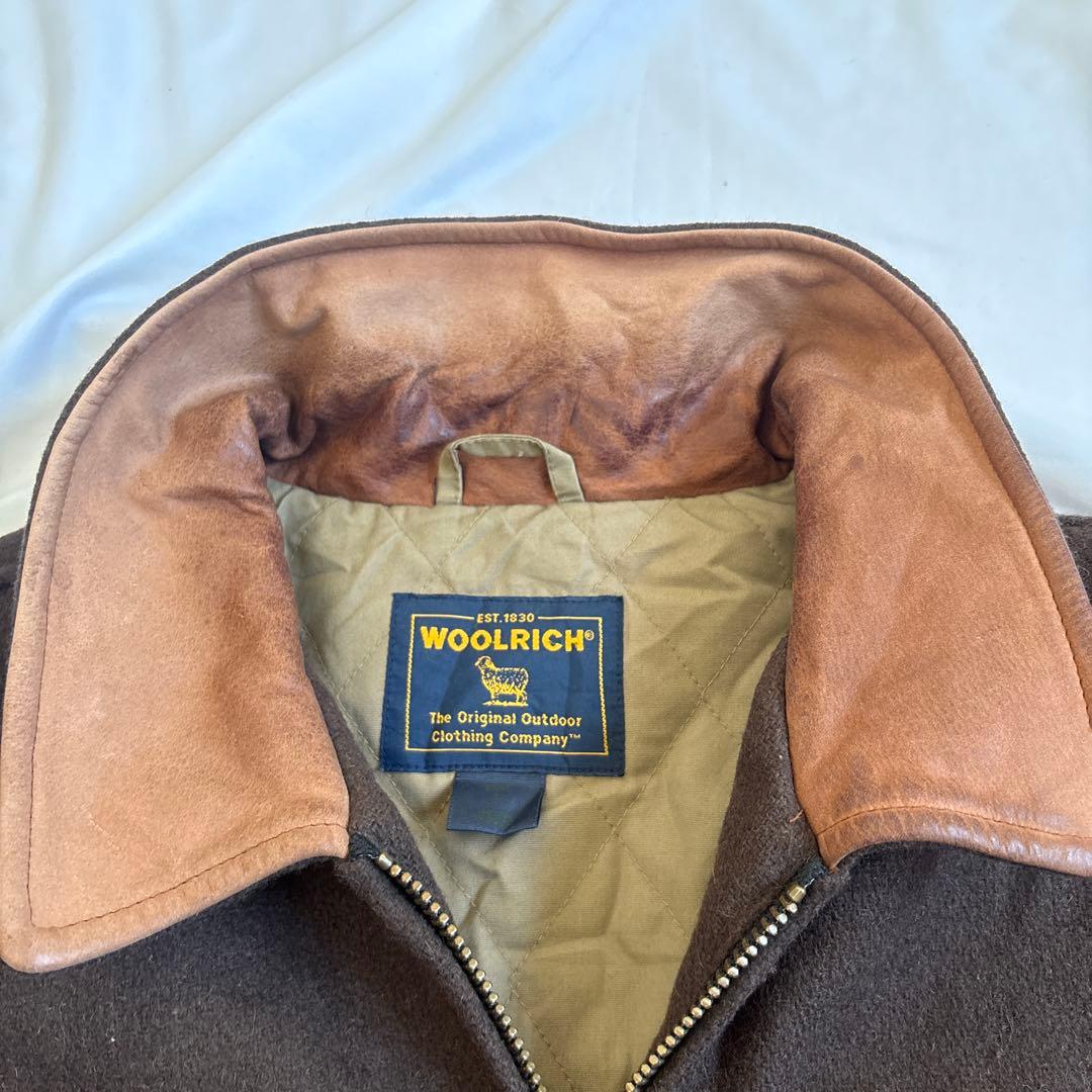 90s woolrich ウールジャケット　襟レザー　ウールリッチ　ハリントン