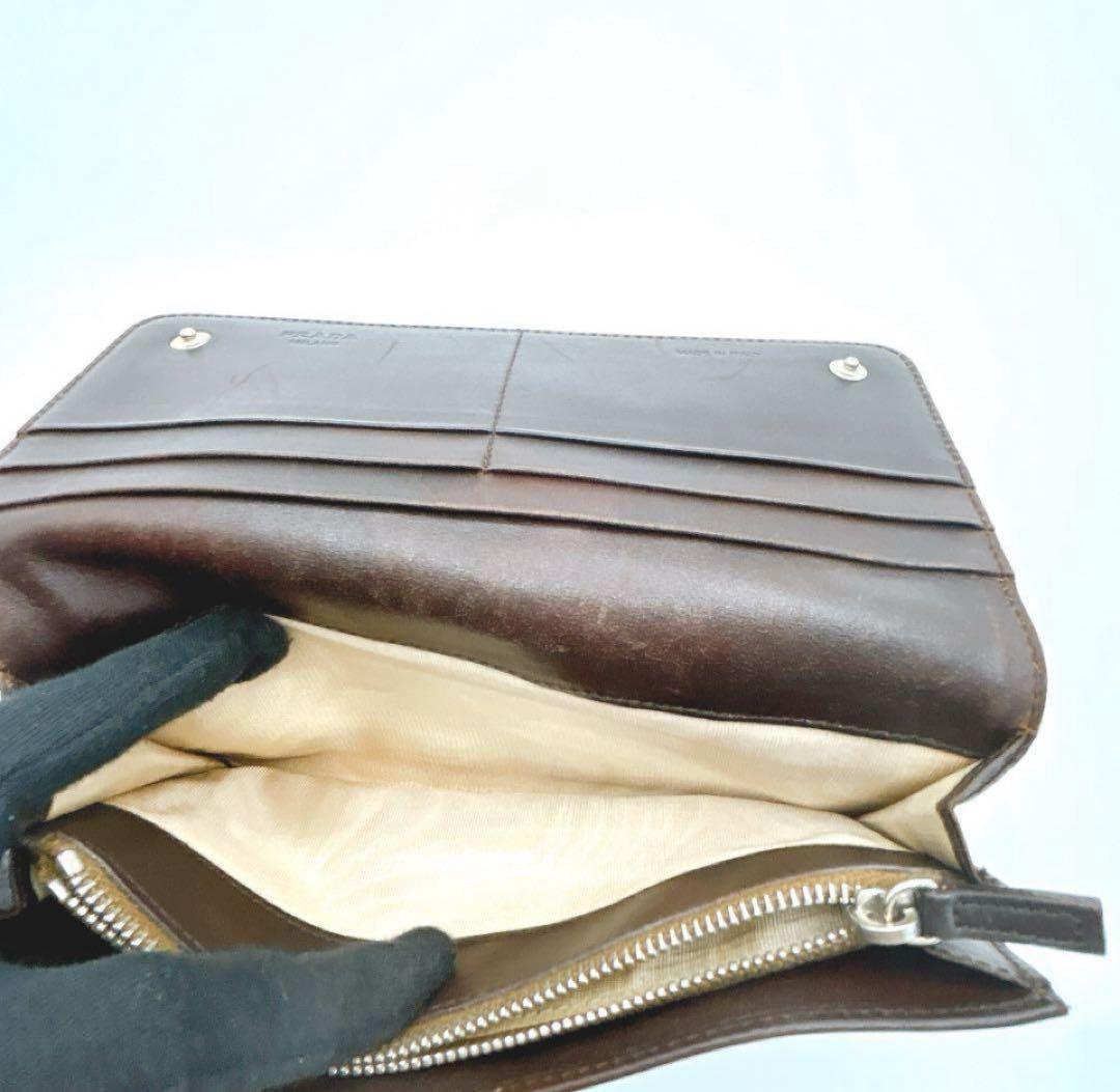 【極美品・箱付き】PRADA 長財布 キャンバス×レザーブラウン系