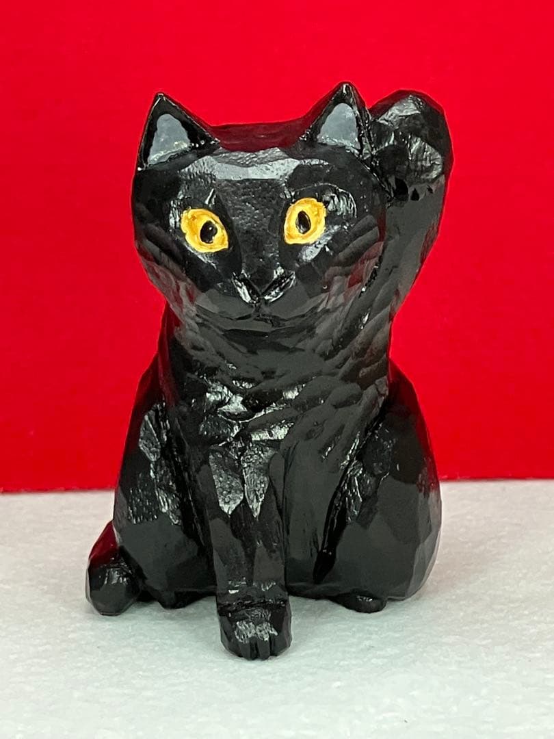 黒猫（小）（座り）3体　木彫り　置物