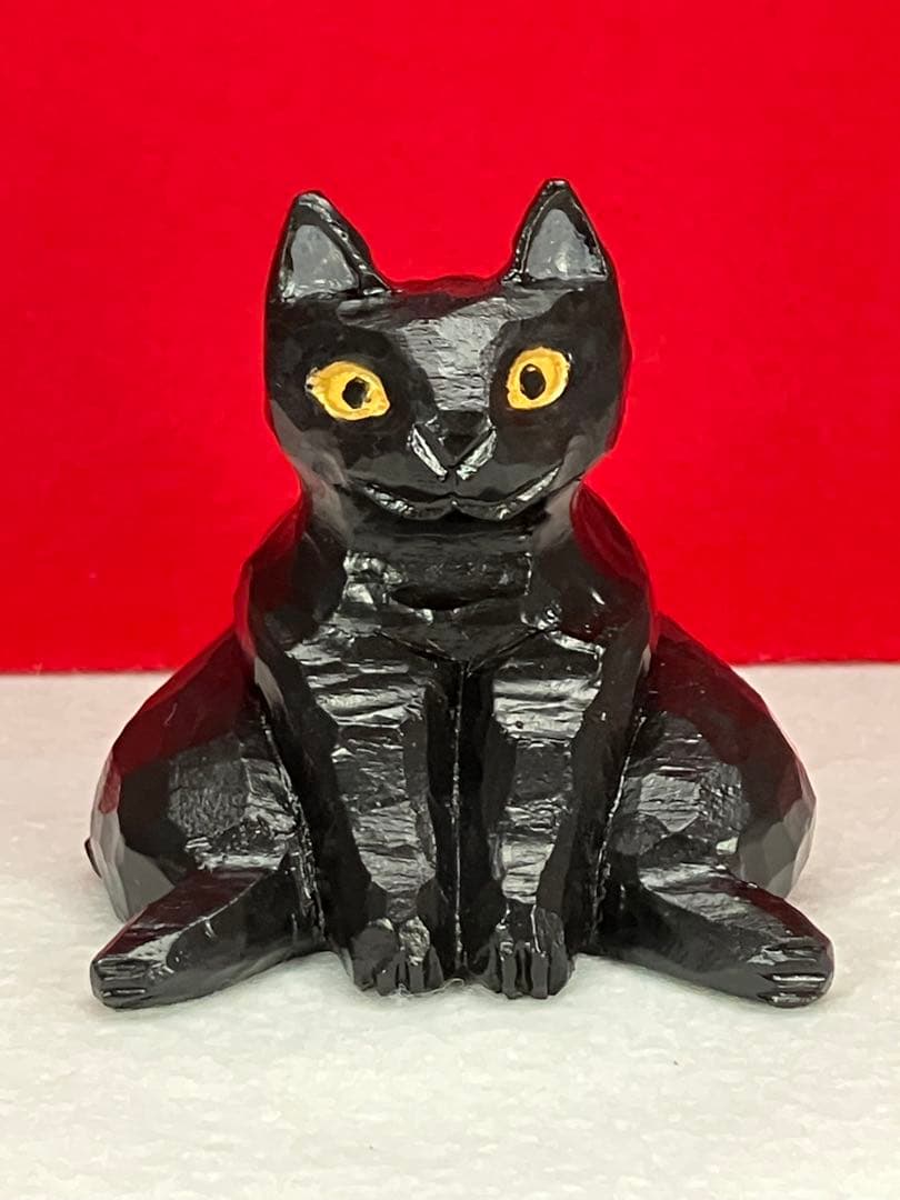 黒猫（小）（座り）3体　木彫り　置物