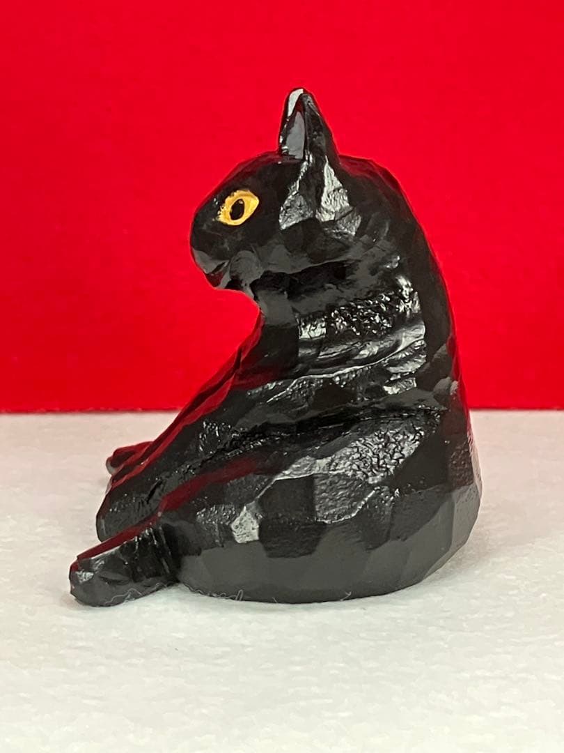 黒猫（小）（座り）3体　木彫り　置物
