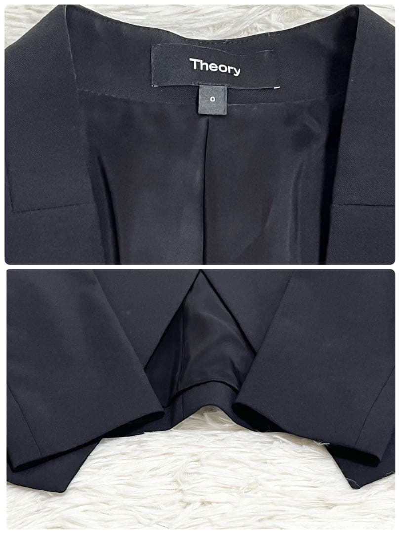 Theory TAILOR 近年 パンツスーツ ノーカラー ブラック 総裏地 S