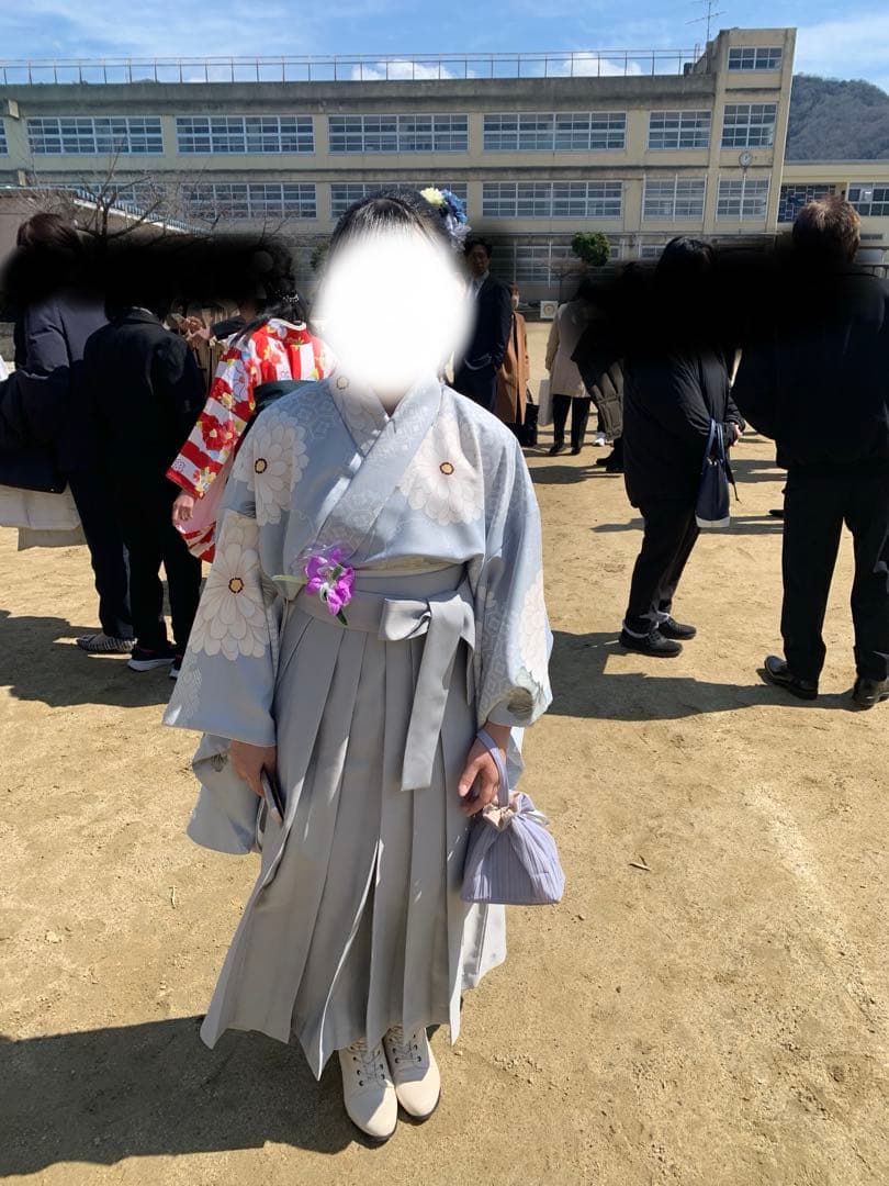 小学生卒業式 くすみブルーの袴4点セット150cm前後