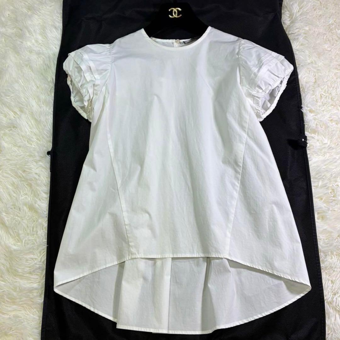 ヨーコチャン パフ袖 半袖ブラウス バックギャザー フレア ホワイト 38