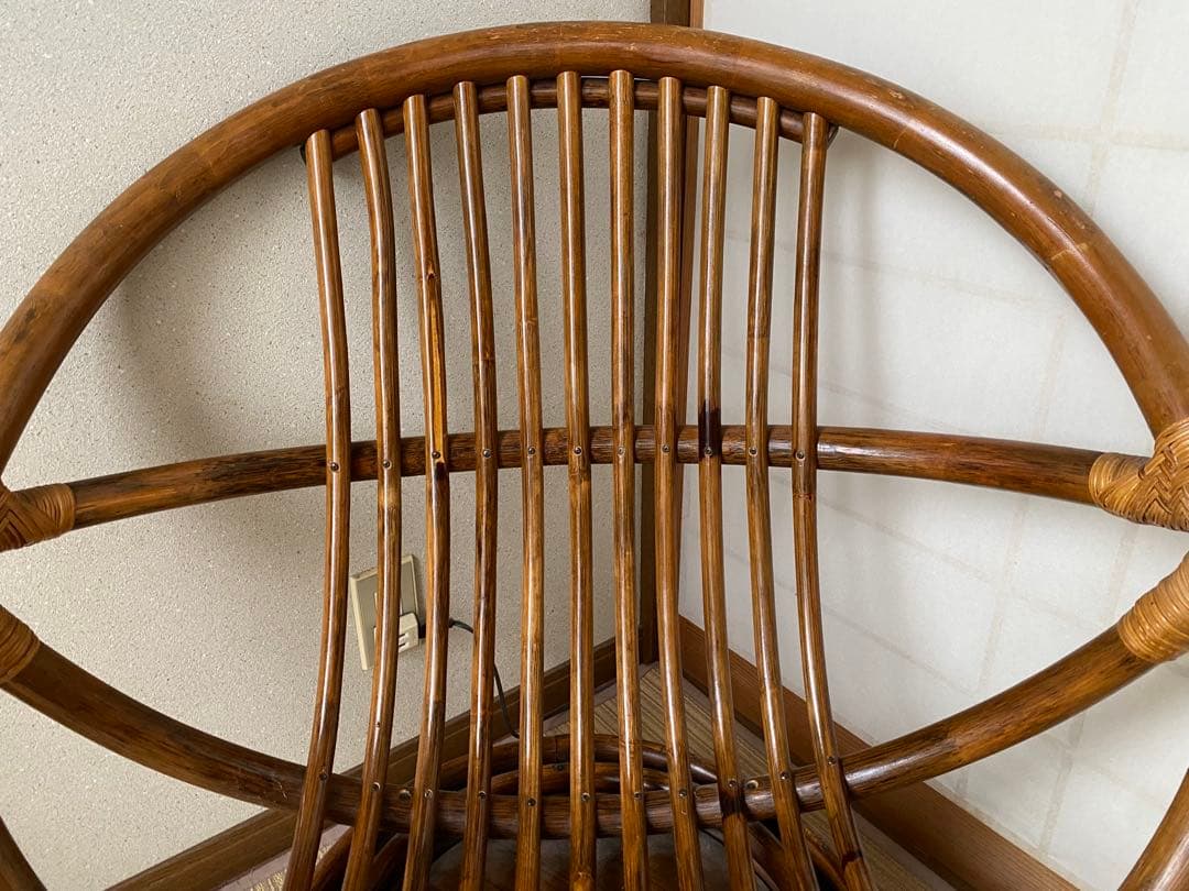 昭和レトロ 古家具 回転式ラタンチェア ラタンソファ エッグチェア 籐製 とう②