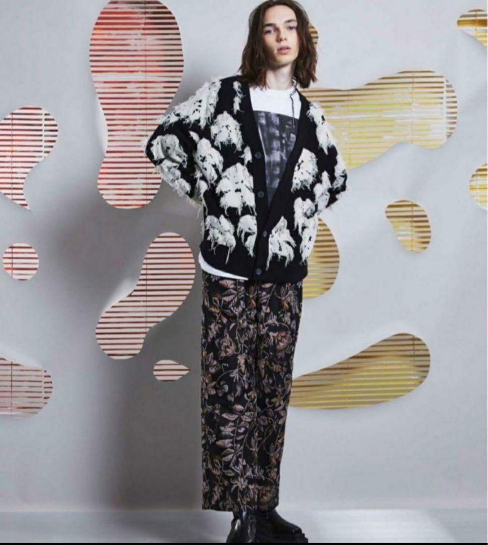 ネオグランジフラワーカットジャガードプライムオーバーVネックニットカーディガン