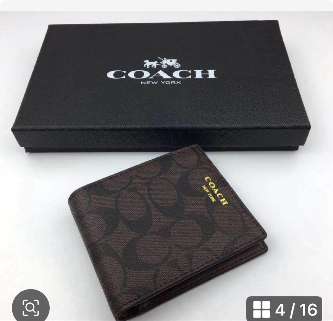 コーチCOACH二つ折り財布メンズブラックシグネチャーロングジップ贈り物　新品