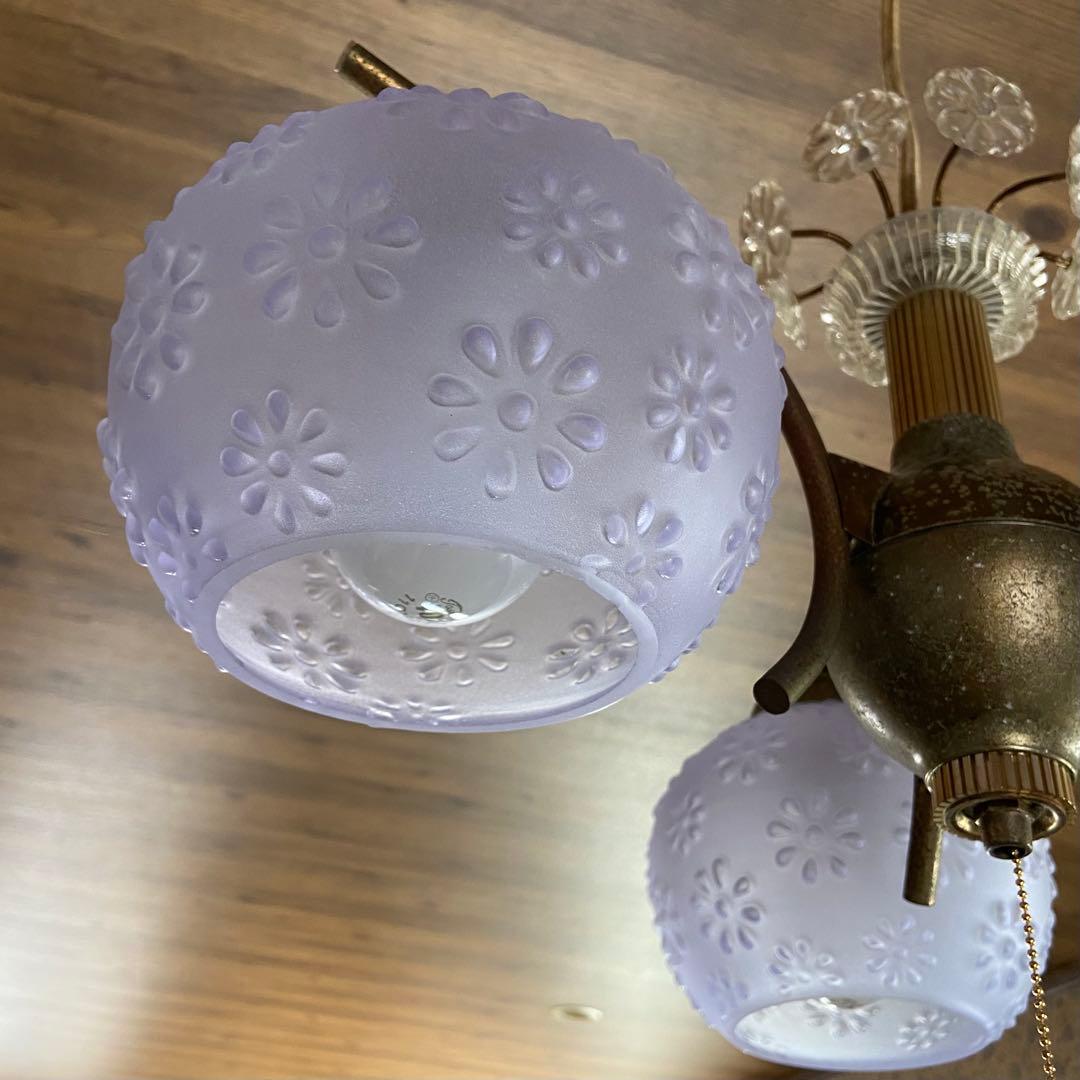 昭和レトロ　ペンダントライト　シャンデリア　花モチーフ　ブルーシェード