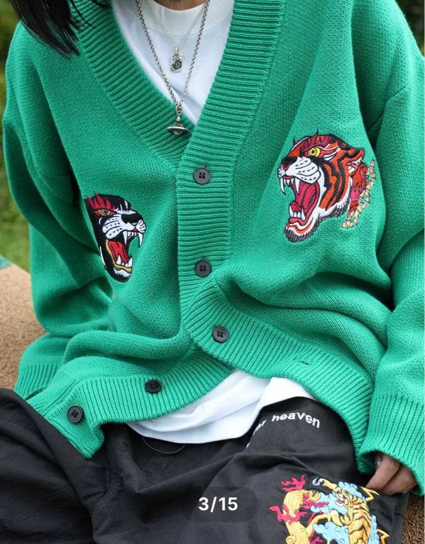 【新品未開封】チュウカタベタイTIGER KNIT cardigan/green