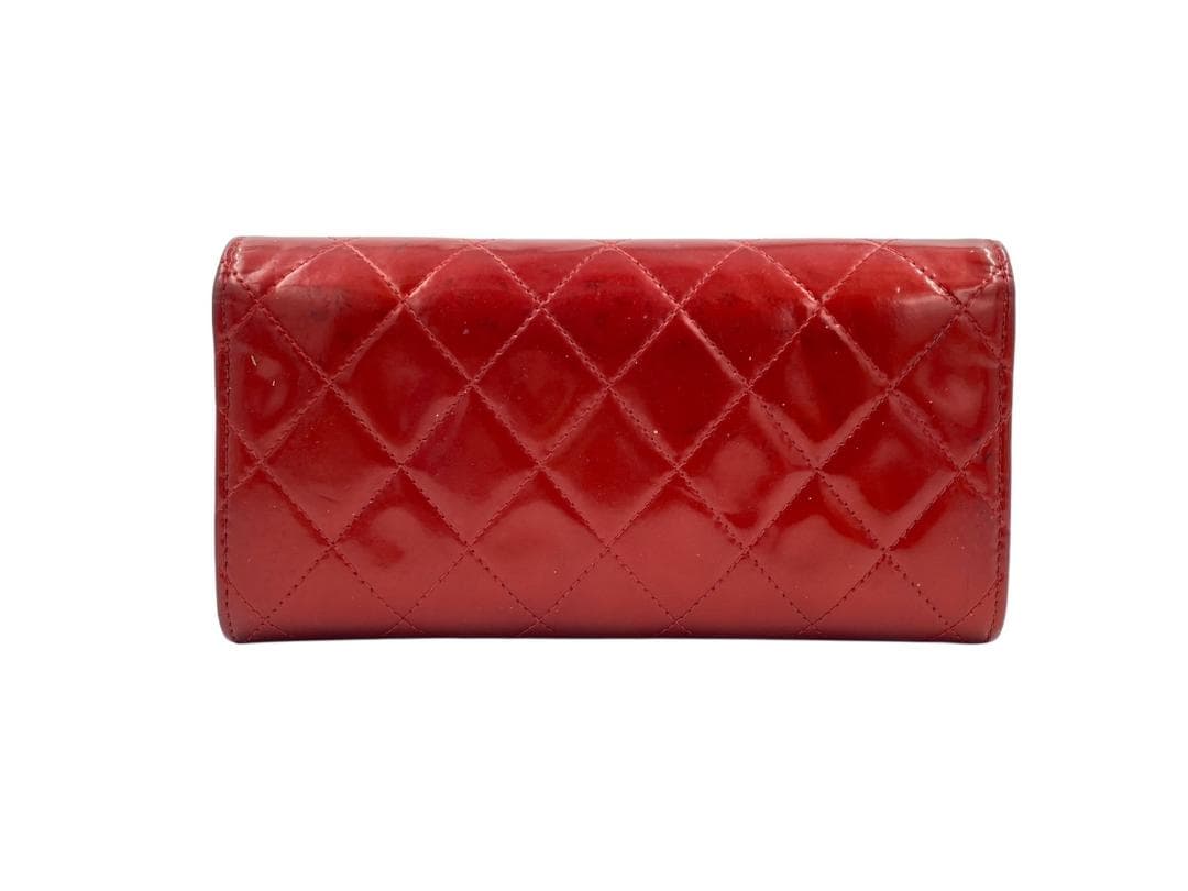 【ギャランティ付】CHANEL エナメル マトラッセ ココマーク 長財布 赤