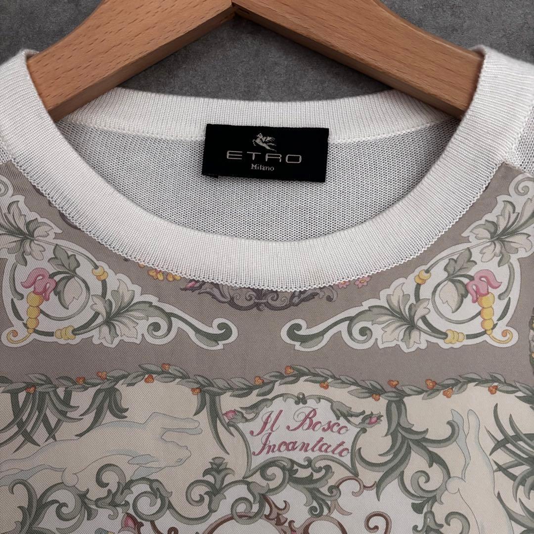 美品　ETRO シルクプリント　セーター　イタリア製　アイボリー　ビンテージ