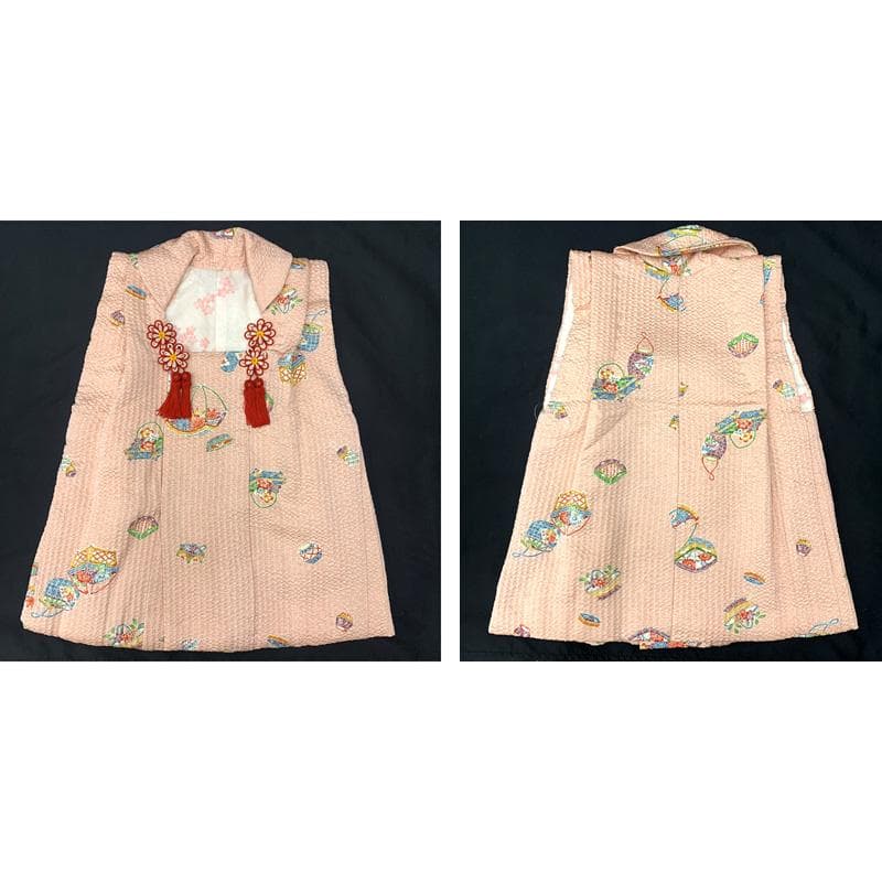 510ag29□七五三 三歳 女児 着物&被布 金彩 四季花籠文様□美品