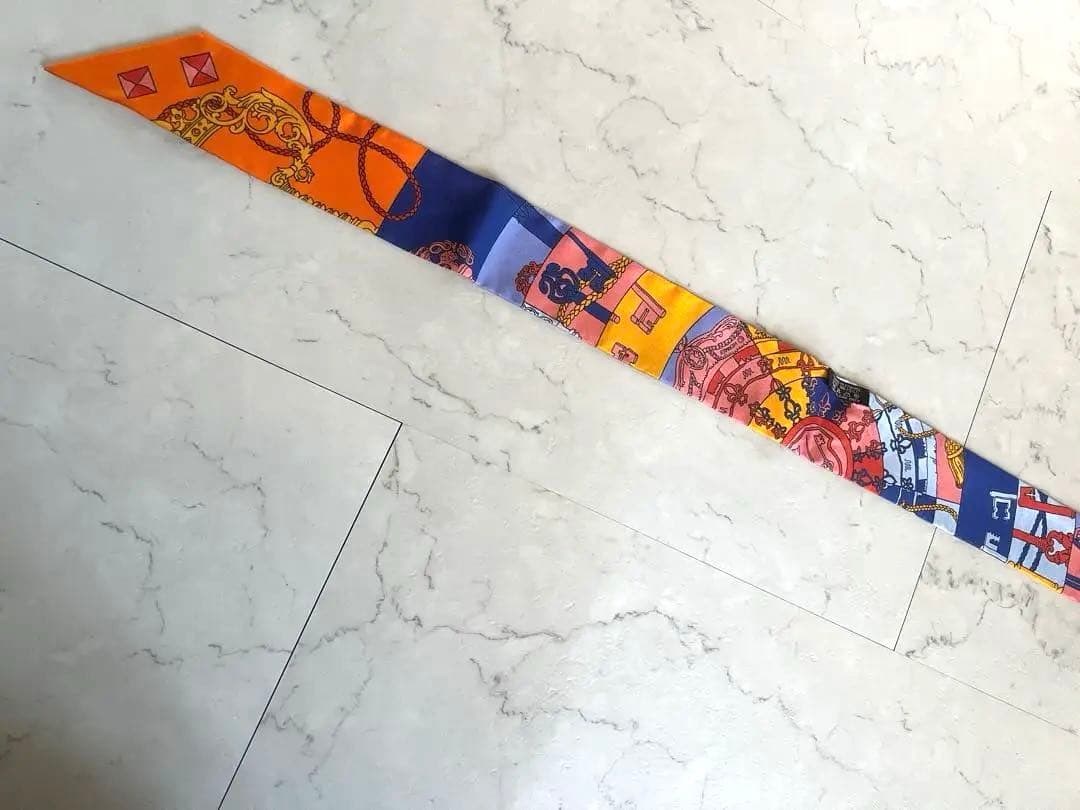 【Hermes】 エルメス ツイリー オレンジ青ロープ柄スカーフ