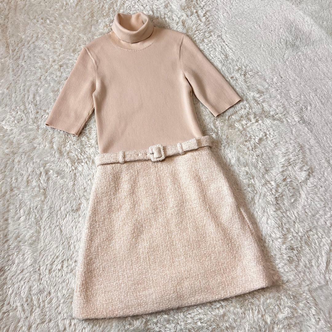 美品 Theory コンボドレス ニットドッキングワンピース ベージュ XS