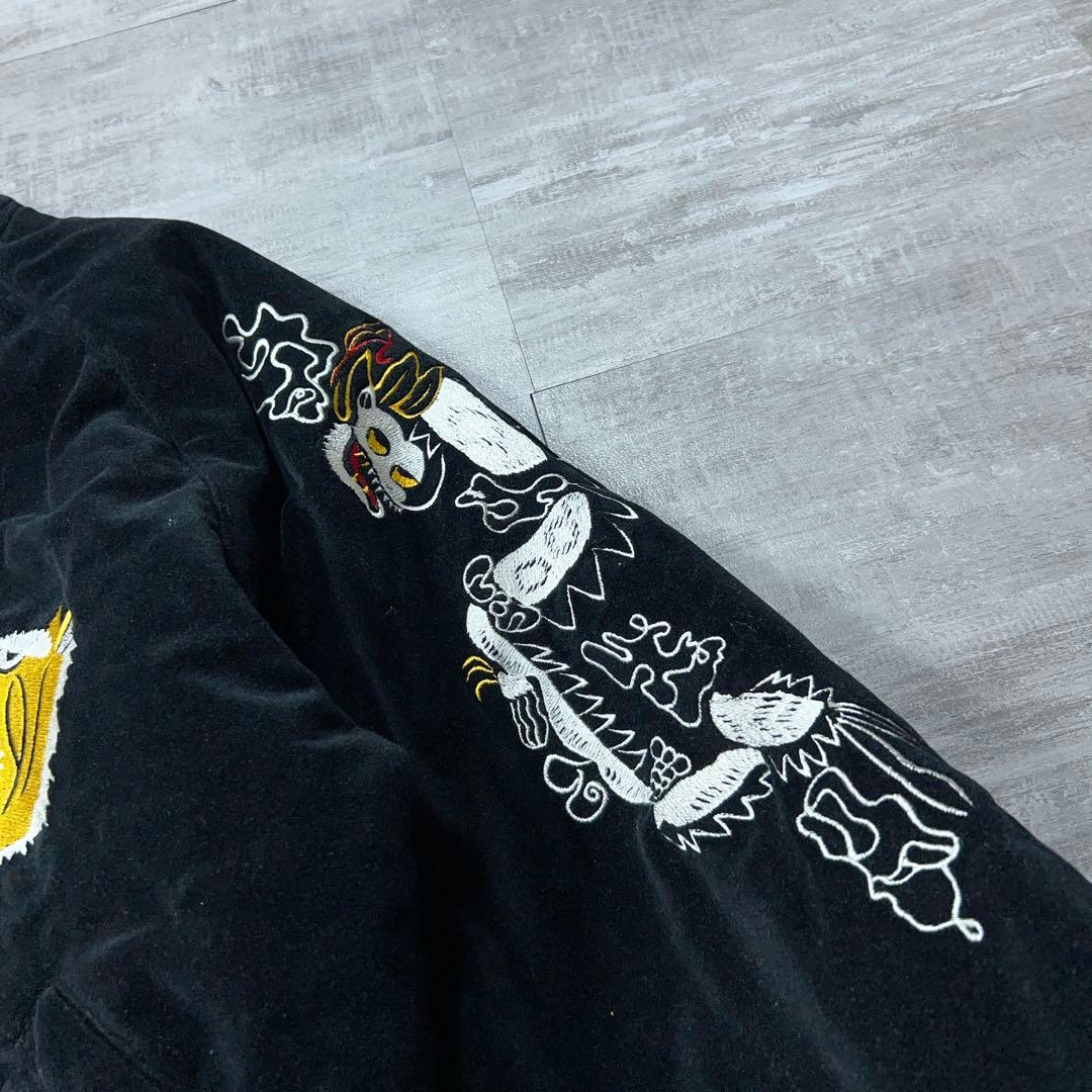 90s 別珍 ベロア スカジャン 中綿 スーベニアジャケット 刺繍 黒 日本