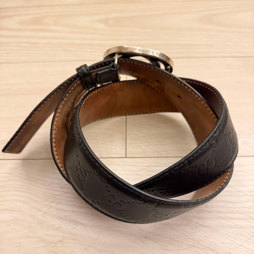 Gucci グッチ　黒　ブラック　革　レザーベルト Gロゴバックル　グッチ