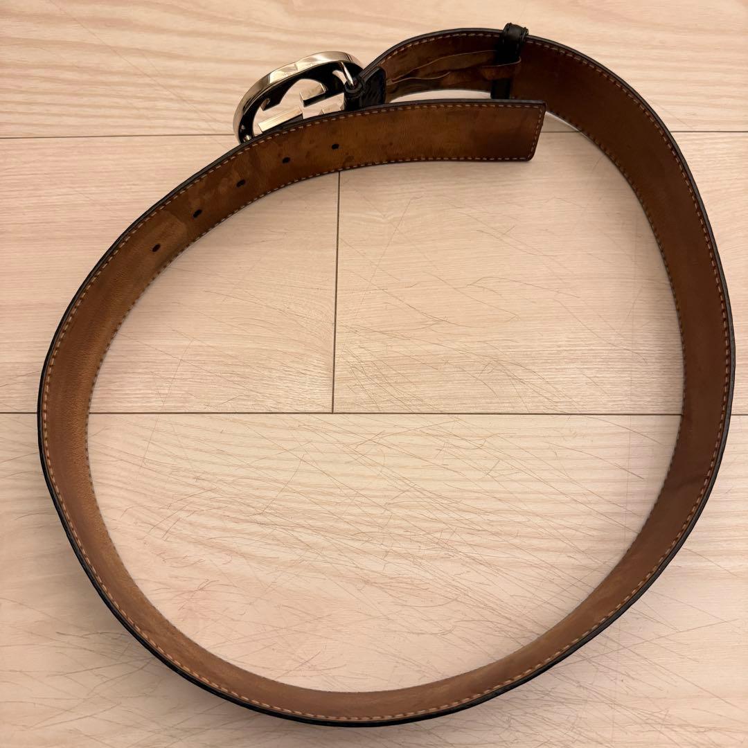 Gucci グッチ　黒　ブラック　革　レザーベルト Gロゴバックル　グッチ