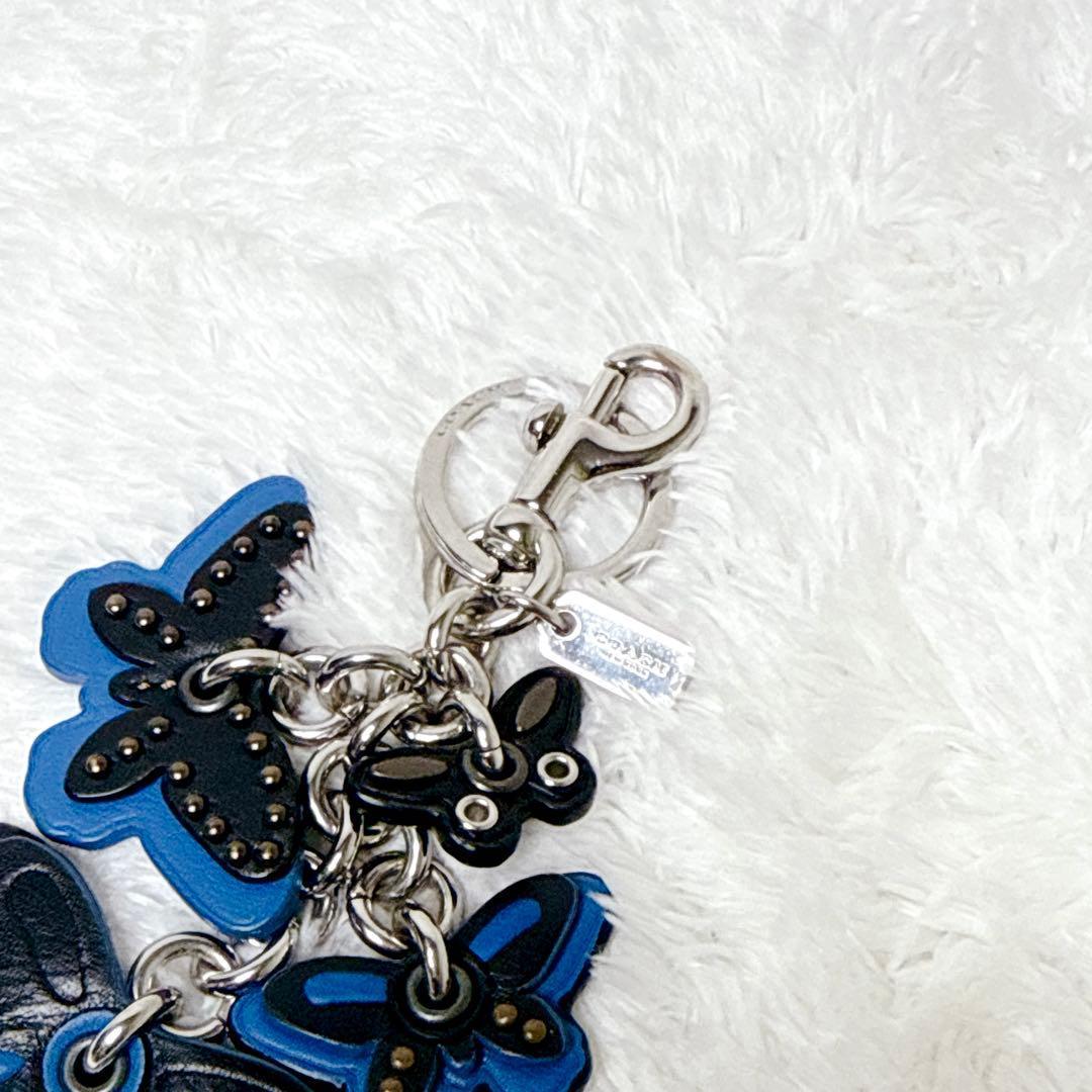 希少✨ COACH コーチ チャーム キーリング 蝶 バタフライ ブルー レザー