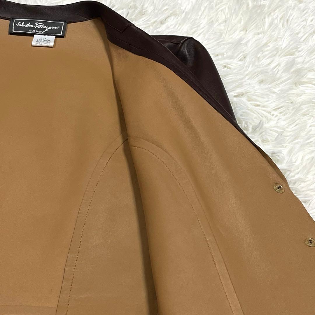 希少 美品✨フェラガモ レザーテーラードジャケット ブラウン イタリア製